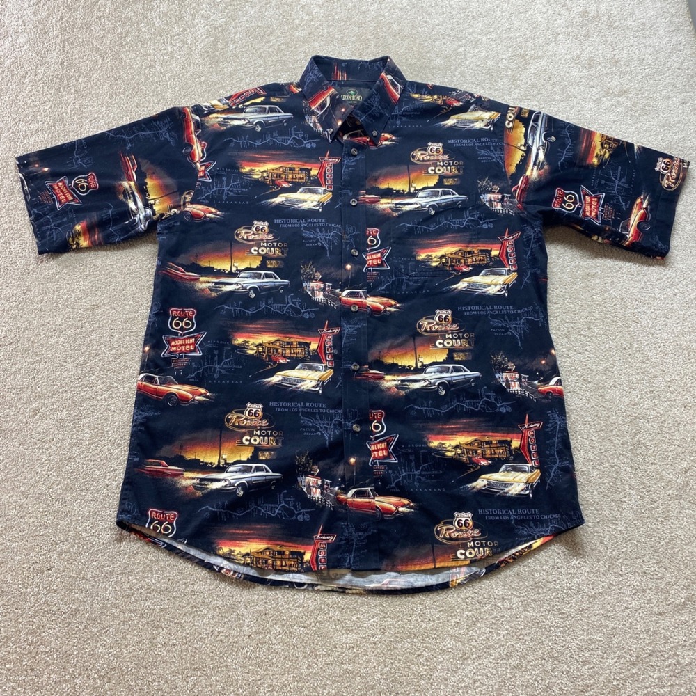 RedHead Shirt Mens Large Route 66 Motor Court Button Down Short‎ Sleeve